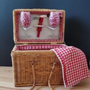 Wicker | Red Gingham Picnic Basket Set